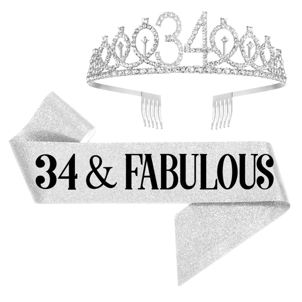 8319 34th Birthday Sash and Tiara , 34 & Fabulous Birthday Sash and Crown